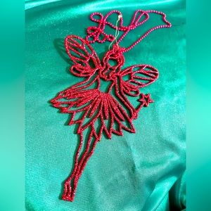 Ballerina glitter fairy necklace/ornament magenta large With magic wand star